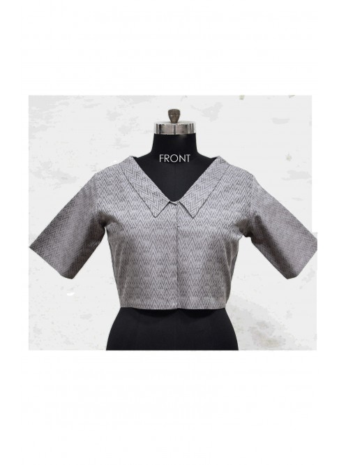 Grey, Handloom Organic Cotton Blouse with Collar (Size XL / Size 14)